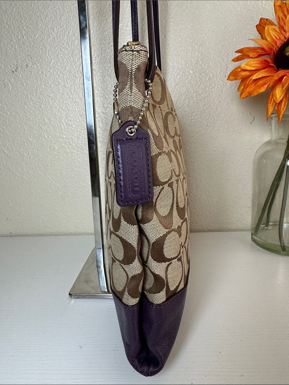 Coach Signature Canvas Shoulder Bag in Brown and Purple - Picture 8 of 13